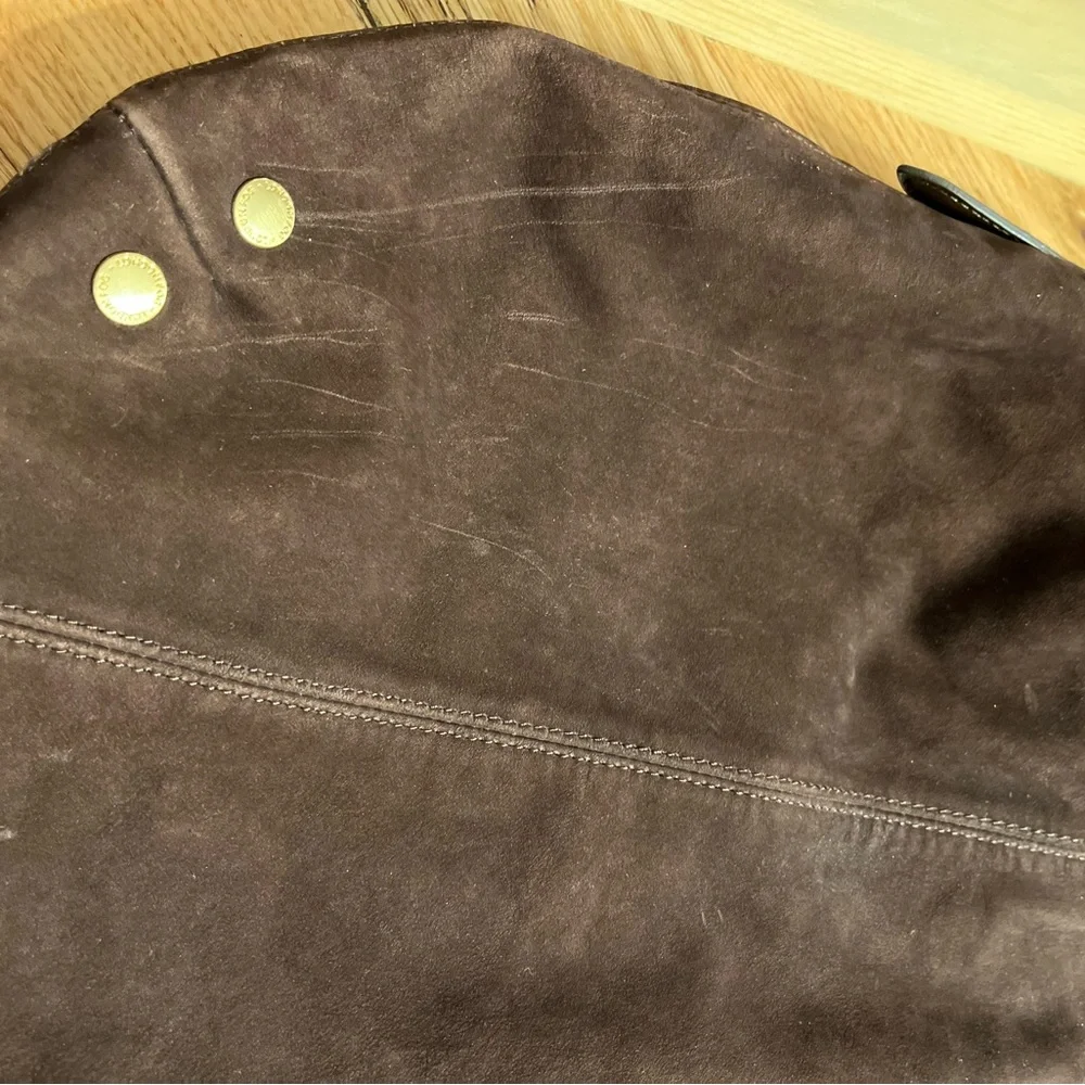 London Fog Brown Suede Leather Hobo Bag